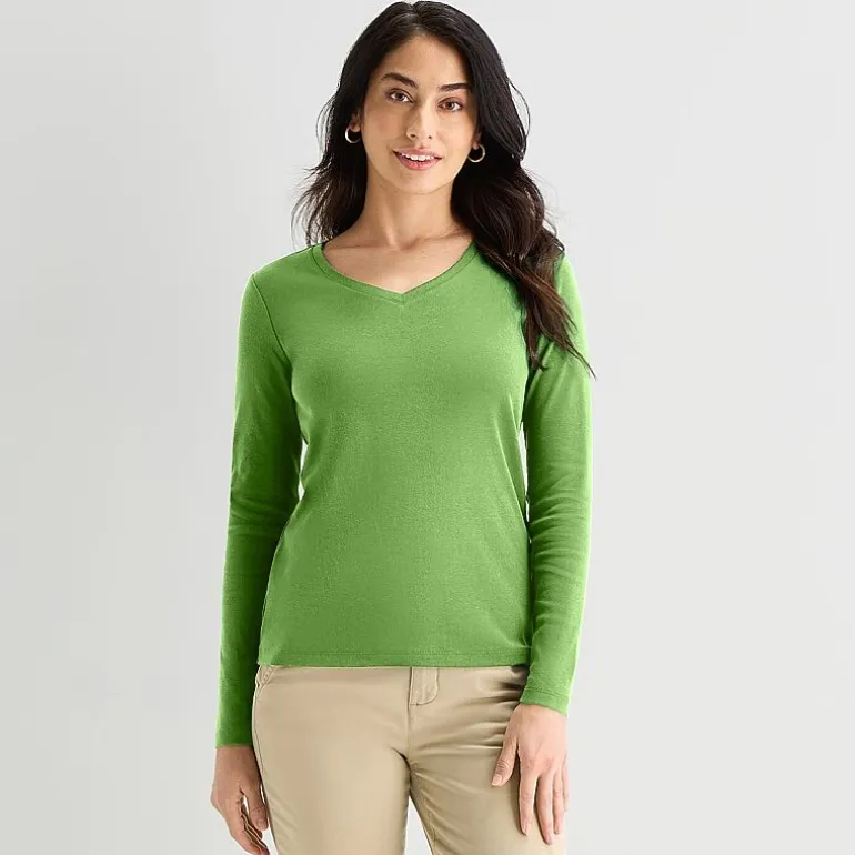 St. John's Bay Womens V Neck Long Sleeve T-Shirt