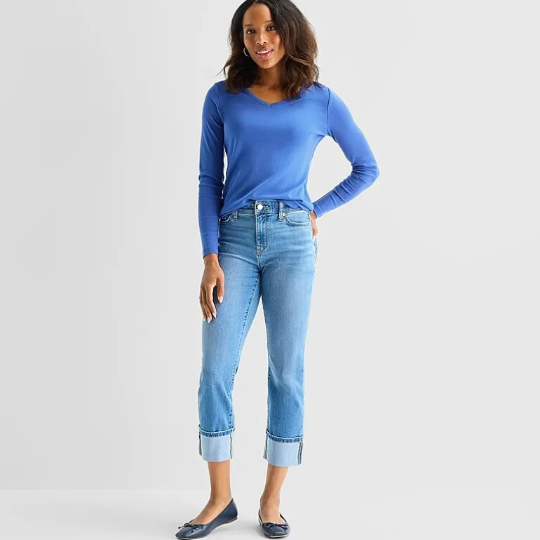 St. John's Bay Womens V Neck Long Sleeve T-Shirt