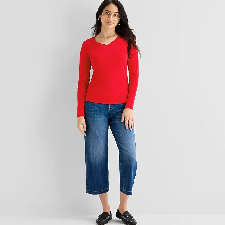 St. John's Bay Womens V Neck Long Sleeve T-Shirt