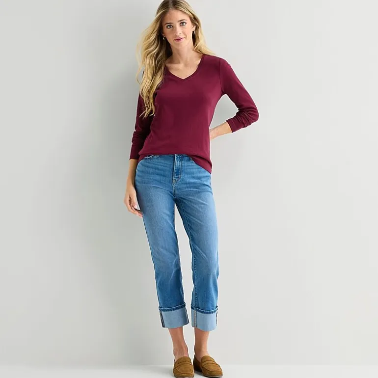 St. John's Bay Womens V Neck Long Sleeve T-Shirt