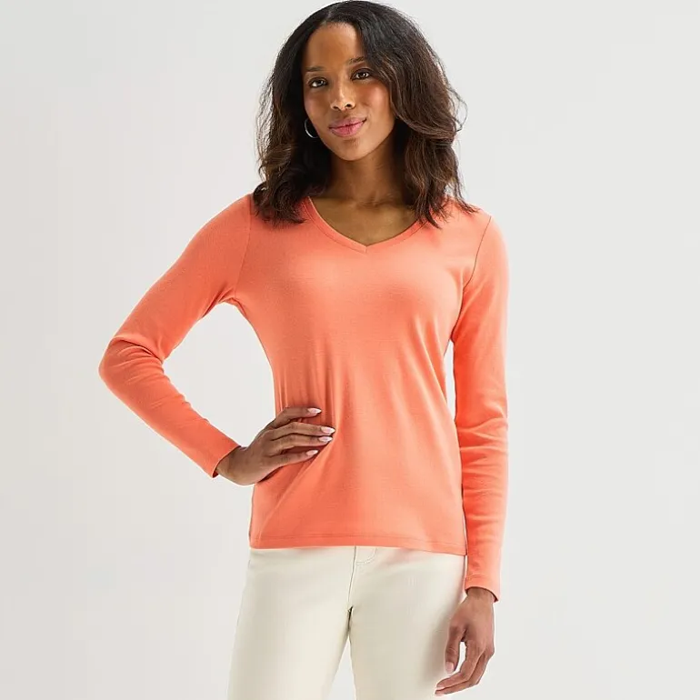 St. John's Bay Womens V Neck Long Sleeve T-Shirt