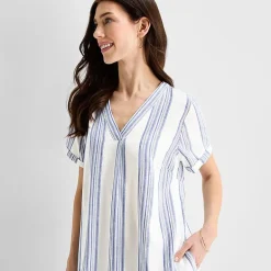 St. John's Bay Womens V Neck Short Sleeve Plaid Shift Dress