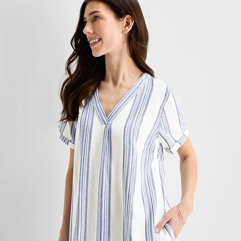 St. John's Bay Womens V Neck Short Sleeve Plaid Shift Dress