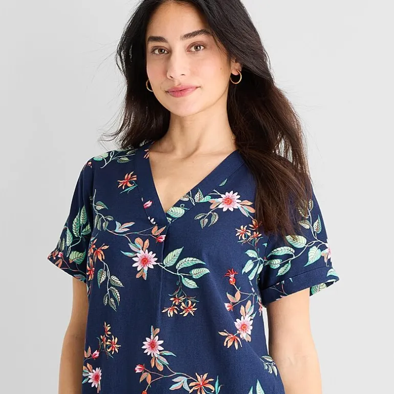St. John's Bay Womens V Neck Short Sleeve Plaid Shift Dress