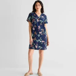 St. John's Bay Womens V Neck Short Sleeve Plaid Shift Dress