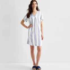 St. John's Bay Womens V Neck Short Sleeve Plaid Shift Dress