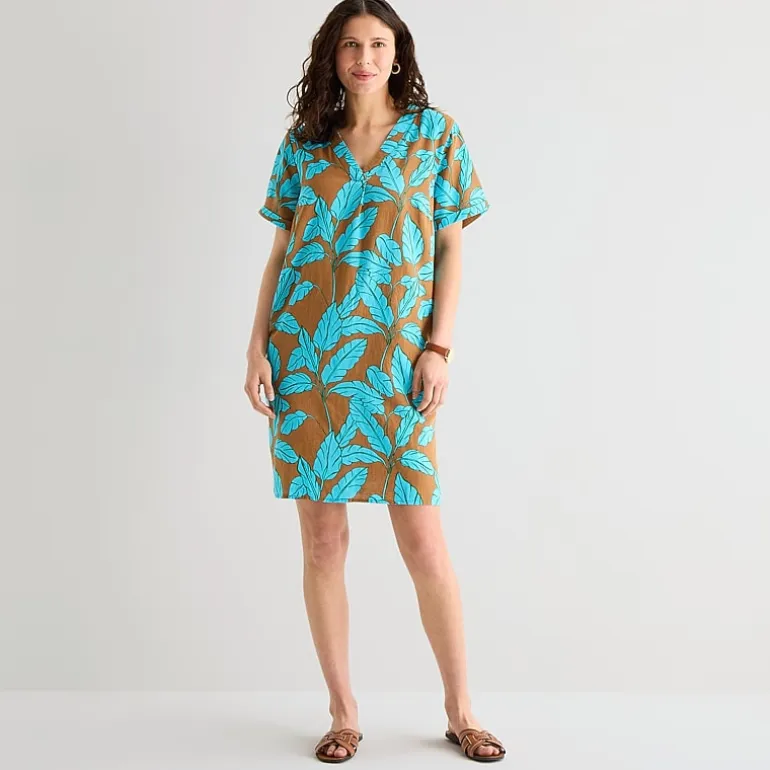 St. John's Bay Womens V Neck Short Sleeve Plaid Shift Dress