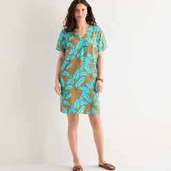 St. John's Bay Womens V Neck Short Sleeve Plaid Shift Dress