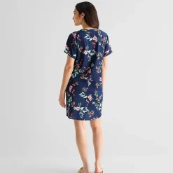 St. John's Bay Womens V Neck Short Sleeve Plaid Shift Dress
