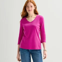 St. John's Bay Womens V Neck 3/4 Sleeve T-Shirt