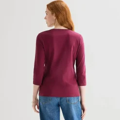 St. John's Bay Womens V Neck 3/4 Sleeve T-Shirt