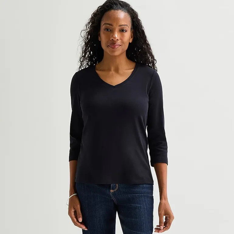St. John's Bay Womens V Neck 3/4 Sleeve T-Shirt