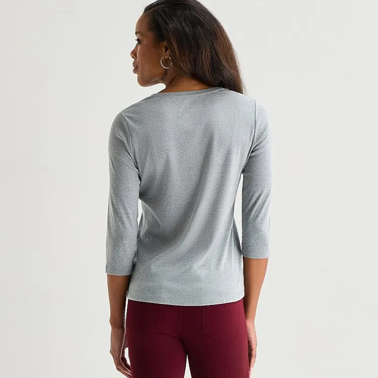 St. John's Bay Womens V Neck 3/4 Sleeve T-Shirt