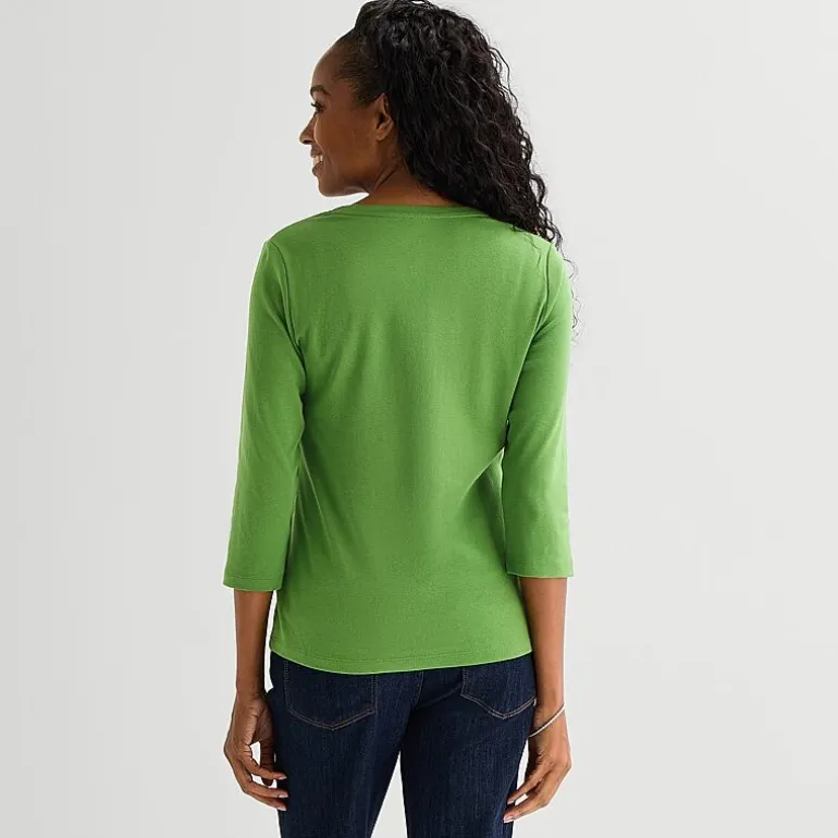 St. John's Bay Womens V Neck 3/4 Sleeve T-Shirt