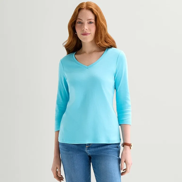 St. John's Bay Womens V Neck 3/4 Sleeve T-Shirt