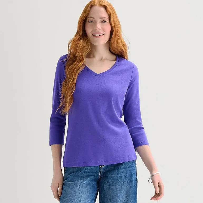 St. John's Bay Womens V Neck 3/4 Sleeve T-Shirt