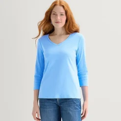 St. John's Bay Womens V Neck 3/4 Sleeve T-Shirt