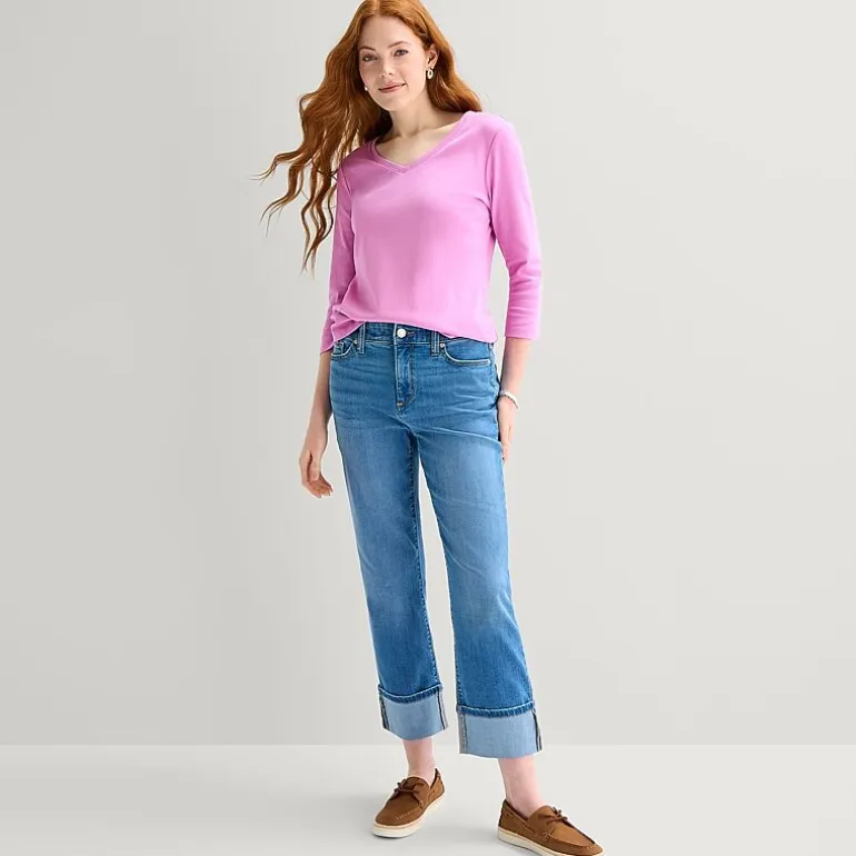St. John's Bay Womens V Neck 3/4 Sleeve T-Shirt