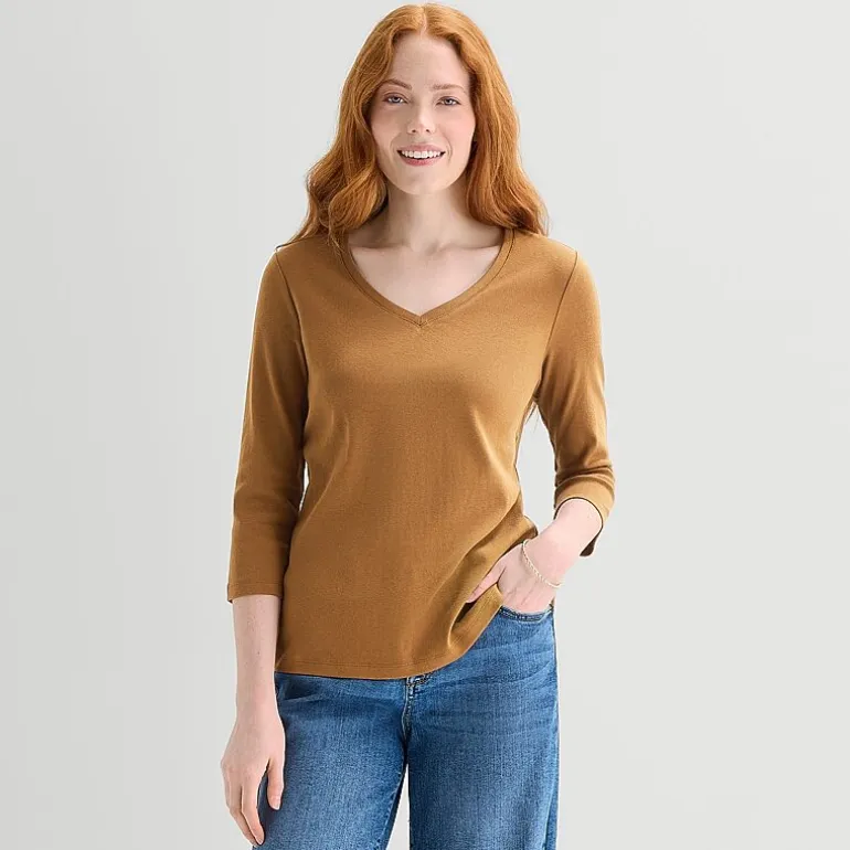 St. John's Bay Womens V Neck 3/4 Sleeve T-Shirt