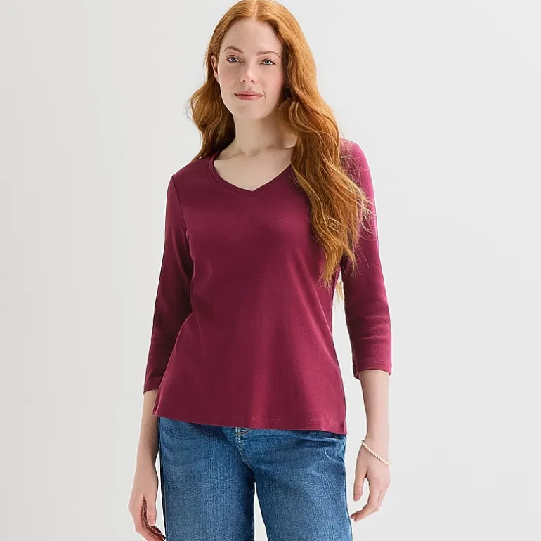 St. John's Bay Womens V Neck 3/4 Sleeve T-Shirt