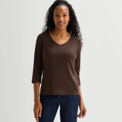 St. John's Bay Womens V Neck 3/4 Sleeve T-Shirt