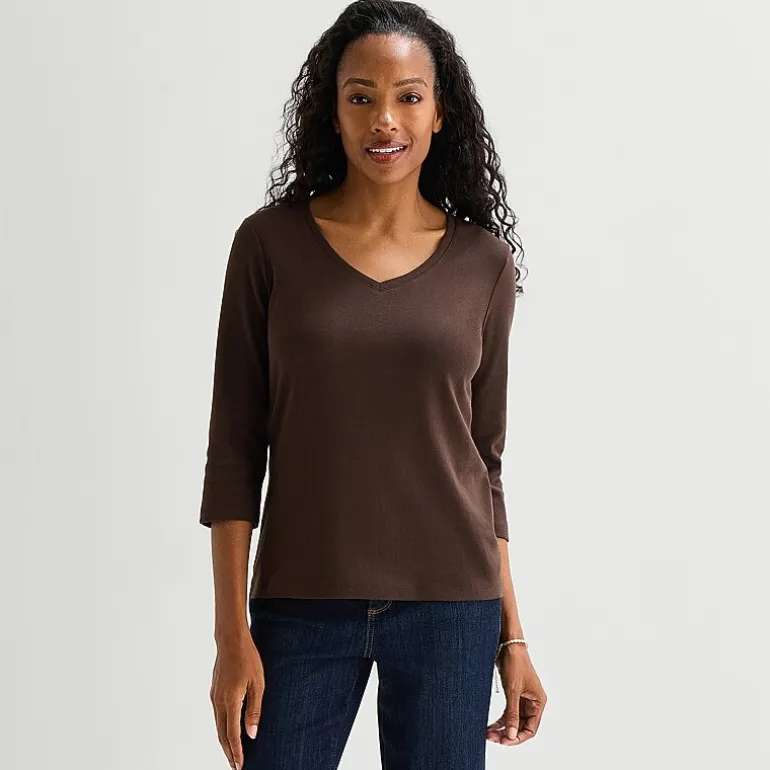 St. John's Bay Womens V Neck 3/4 Sleeve T-Shirt