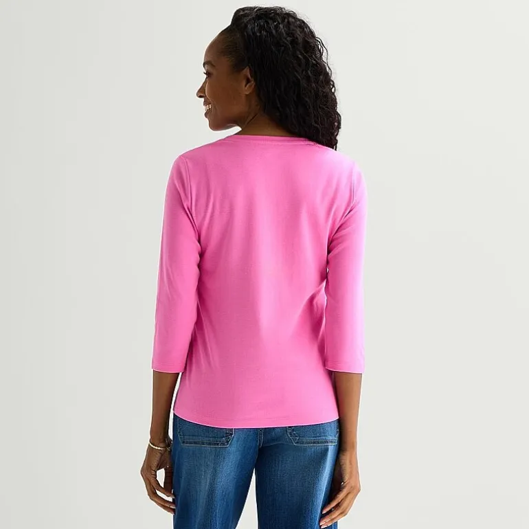 St. John's Bay Womens V Neck 3/4 Sleeve T-Shirt