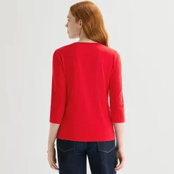 St. John's Bay Womens V Neck 3/4 Sleeve T-Shirt