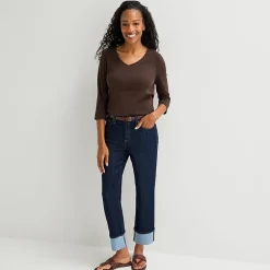 St. John's Bay Womens V Neck 3/4 Sleeve T-Shirt