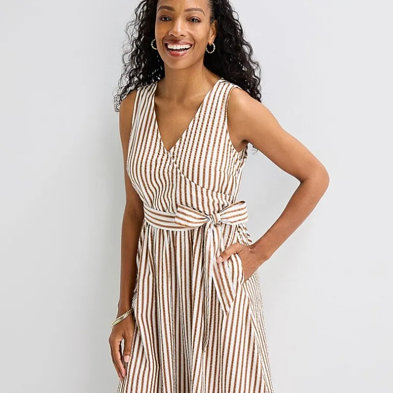 St. John's Bay Womens V Neck Sleeveless Striped A-Line Dress
