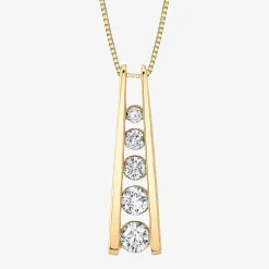 5- Stone Ladder Sirena Womens 1/2 CT. T.W. Natural White Diamond 14K Gold Pendant Necklace