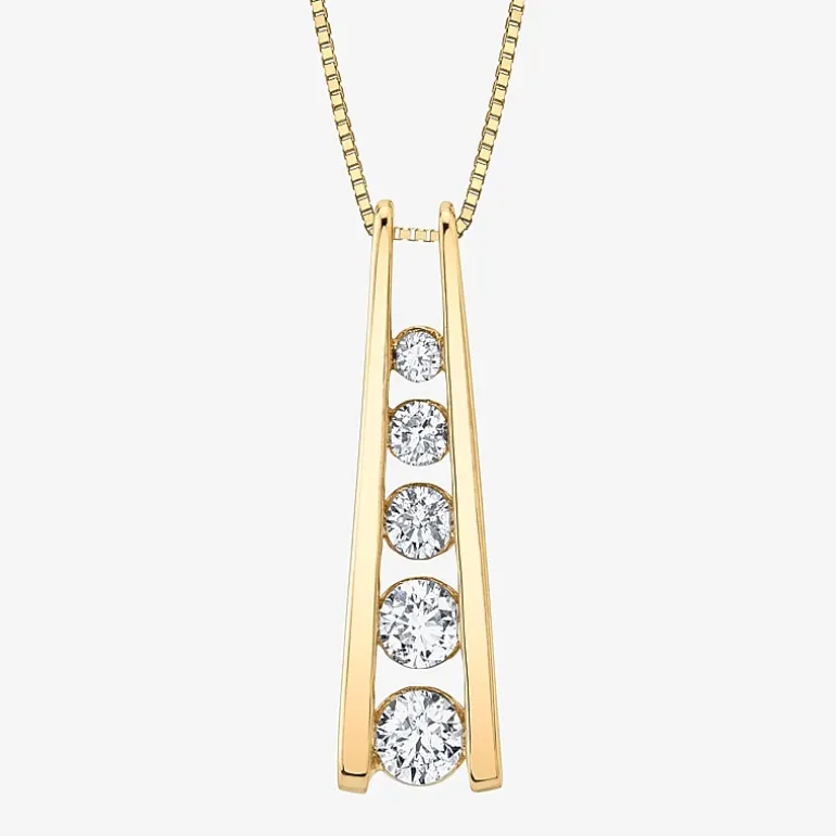 5- Stone Ladder Sirena Womens 1/2 CT. T.W. Natural White Diamond 14K Gold Pendant Necklace