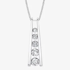5- Stone Ladder Sirena Womens 1/2 CT. T.W. Natural White Diamond 14K Gold Pendant Necklace