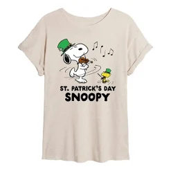 St Patrick'S Day Womens Juniors Crew Neck Short Sleeve Regular Fit Peanuts Snoopy Graphic T-Shirt
