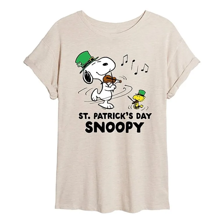 St Patrick'S Day Womens Juniors Crew Neck Short Sleeve Regular Fit Peanuts Snoopy Graphic T-Shirt