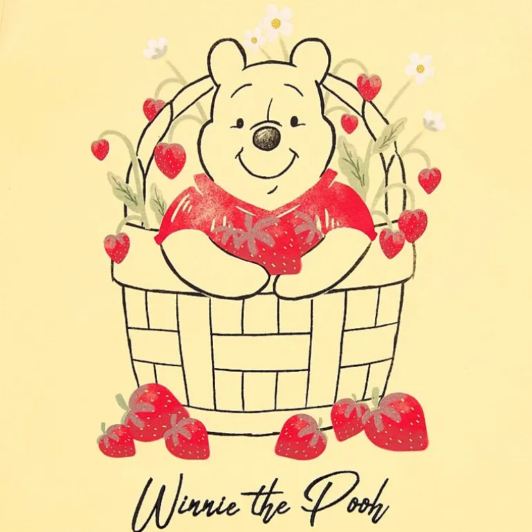 Strawberry Basket Womens Juniors Crew Neck Short Sleeve Loose Fit Winnie The Pooh Graphic T-Shirt