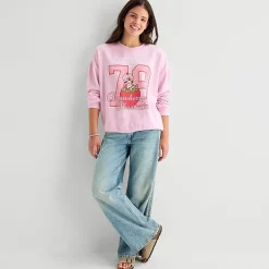 Strawberry Shortcake Crew Fleece Womens Juniors Crew Neck Long Sleeve Embroidered Strawberry Shortcake Sweatshirt