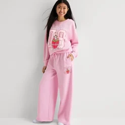 Strawberry Shortcake Sweatpant Womens Juniors Wide Leg Mid Rise Strawberry Shortcake Fleece Sweatpant