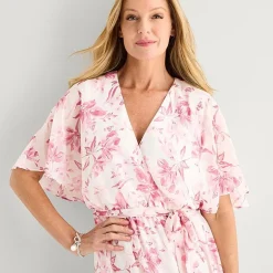 Studio 1 Womens Petite V Neck Short Sleeve Kimono Maxi Dress