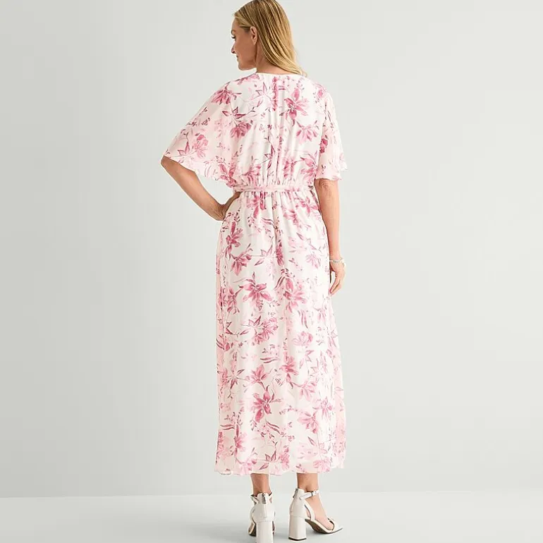 Studio 1 Womens Petite V Neck Short Sleeve Kimono Maxi Dress