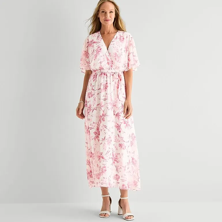 Studio 1 Womens Petite V Neck Short Sleeve Kimono Maxi Dress