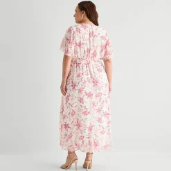 Studio 1 Womens Plus V Neck Short Sleeve Kimono Maxi Dress