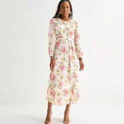 Studio 1 Womens Round Neck Long Sleeve Smocked Sleeve Maxi Dress