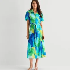 Studio 1 Womens Short Sleeve Puffed Maxi Dress