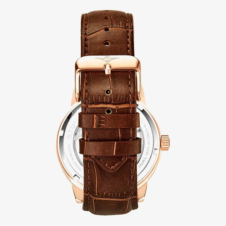 Stuhrling Mens Automatic Brown Leather Strap Watch 3917 3