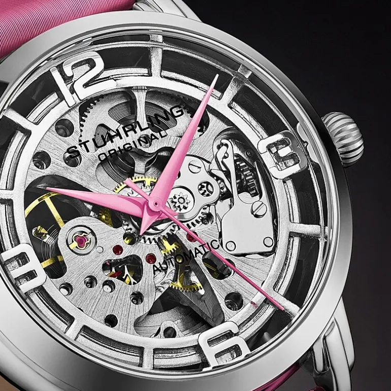 Stuhrling Womens Automatic Pink Leather Strap Watch 3982 3