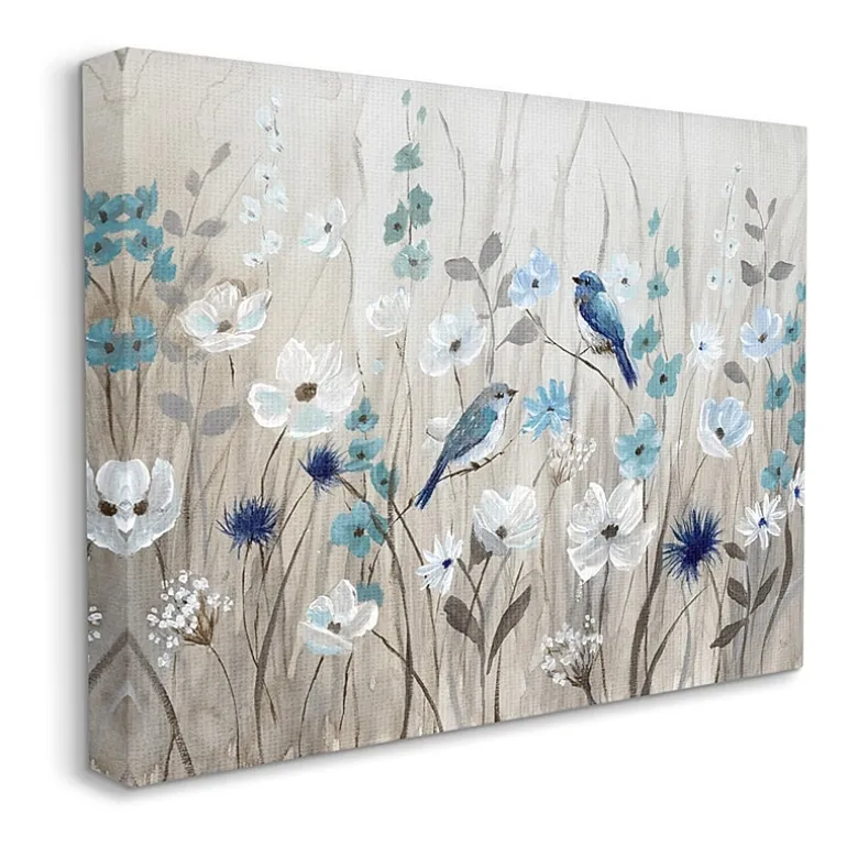 Stupell Industries Birds Floral Blossom Meadow Canvas Art