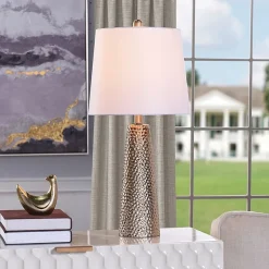 Stylecraft Christy Golden Copper With Brussels White Shade Ceramic Table Lamp