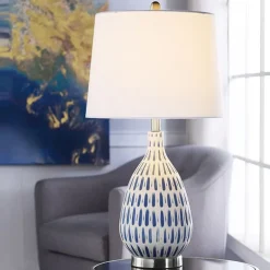 Stylecraft 15.5 W Off-White & Blue Ceramic Table Lamp