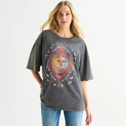 Sun And Moon Boyfriend Tee Womens Juniors Crew Neck Short Sleeve Oversized Graphic T-Shirt